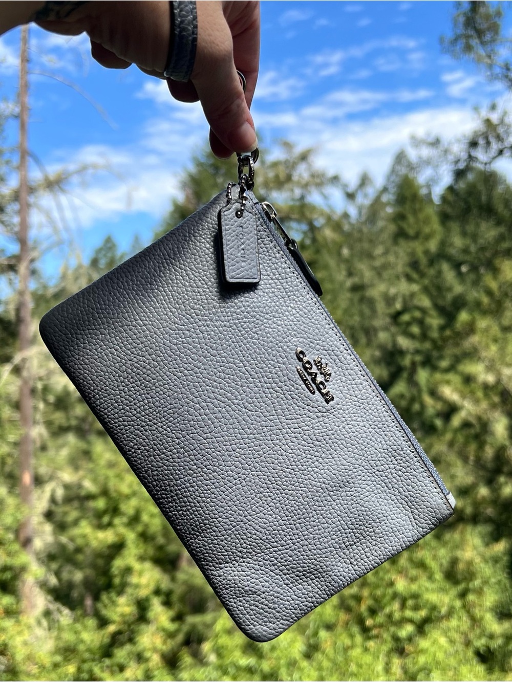 COACH Gray Small Pebble Leather Wristlet Wallet Clutch Silver Hardware AUTHENTC
